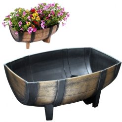 Flash Sale ???? Kingfisher Garden Kingfisher Wood Effect Plant Half Barrel Plastic Planter Trough 22 Inch PPOT01 ✨