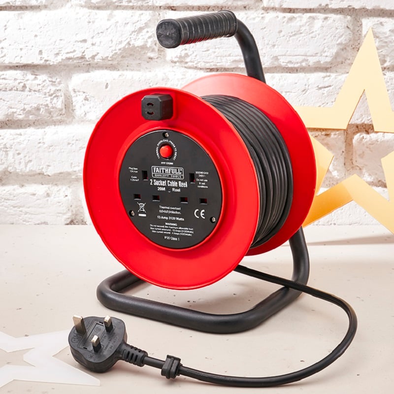 Best deal ✨ FaithFull Tools Faithfull XMS2220CABLE Electric Cable Reel Drum Twin Socket 20m FPPCR20M ❤️ 4 Best deal ✨ FaithFull Tools Faithfull XMS2220CABLE Electric Cable Reel Drum Twin Socket 20m FPPCR20M ❤️ - Image 2
