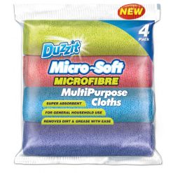 New ???? Duzzit Microfibre Soft Dusting Polishing Cleaning Cloths 4pk DZT1098 ????