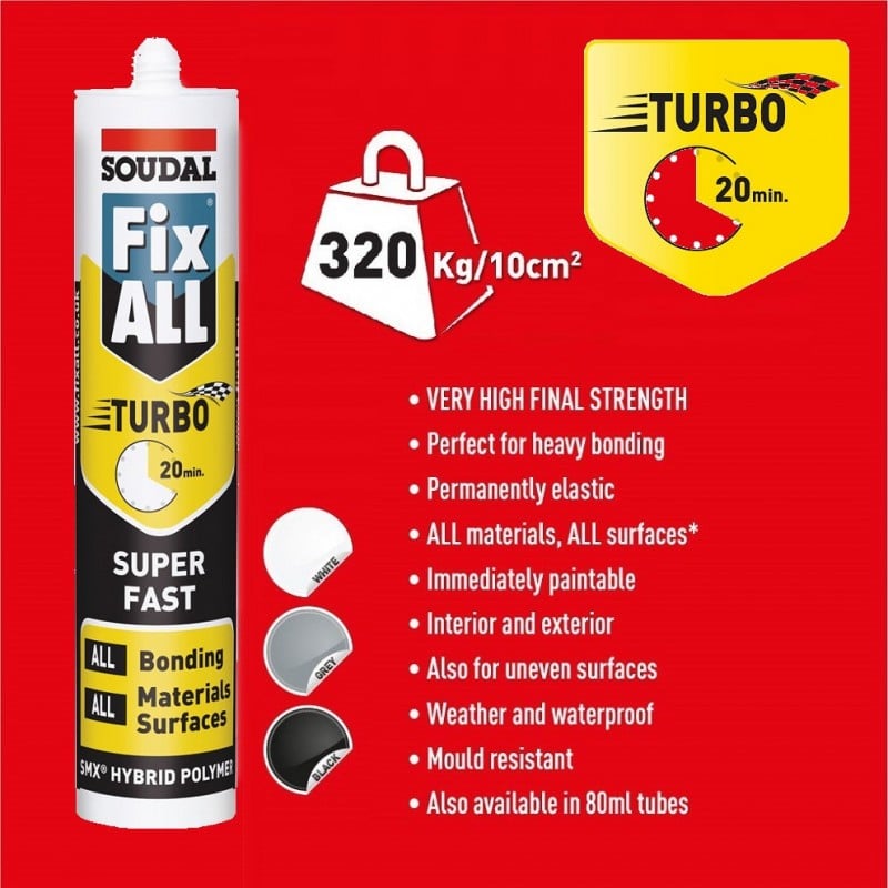 Buy ???? Soudal Fix ALL TURBO BLACK Super Fast High Grab Adhesive Sealant ???? 5 Buy ???? Soudal Fix ALL TURBO BLACK Super Fast High Grab Adhesive Sealant ???? - Image 3