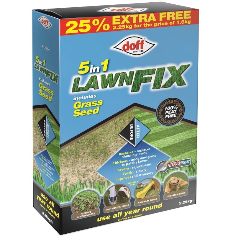 Brand new ???? Doff 5 In 1 Lawn Fix Peat Free + Grass Seed FLHB25DOF 2.25kg ✔️ 3 Brand new ???? Doff 5 In 1 Lawn Fix Peat Free + Grass Seed FLHB25DOF 2.25kg ✔️