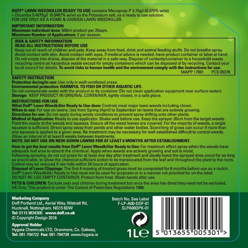 Promo ???? DOFF Lawn Weedkiller 1 Litre RTU Weed Killer Spray F-LP-A00-DOF-01 ???? 5 Promo ???? DOFF Lawn Weedkiller 1 Litre RTU Weed Killer Spray F-LP-A00-DOF-01 ???? - Image 3